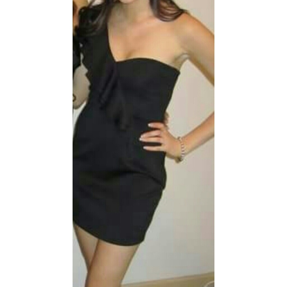 One Shoulder with Ruffle Little Black Dress - Picture 5 of 5